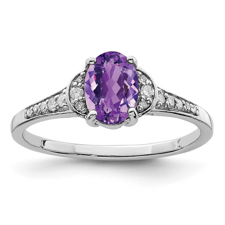 Sterling Silver Rhodium-plated Diamond & Amethyst Ring QR3091AM-10