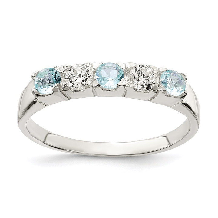 Sterling Silver Light Blue & White CZ Ring QR4401-8