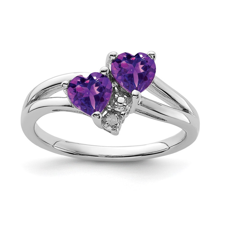 Sterling Silver Rhodium-plated Amethyst Diamond Ring QR4570AM-6