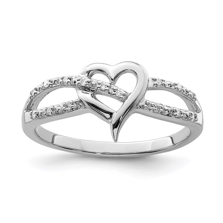Sterling Silver Rhodium Plated Diamond Heart Ring QR5651-8