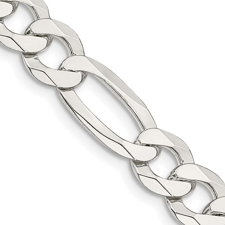Sterling Silver 8.5mm Lightweight Flat Figaro Chain QMB220-24