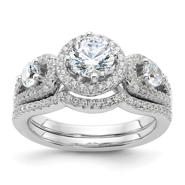Brilliant Embers Sterling Silver Rhodium-plated 93 Stone Micro Pav CZ 2-piece Wedding Set QMP1364-7