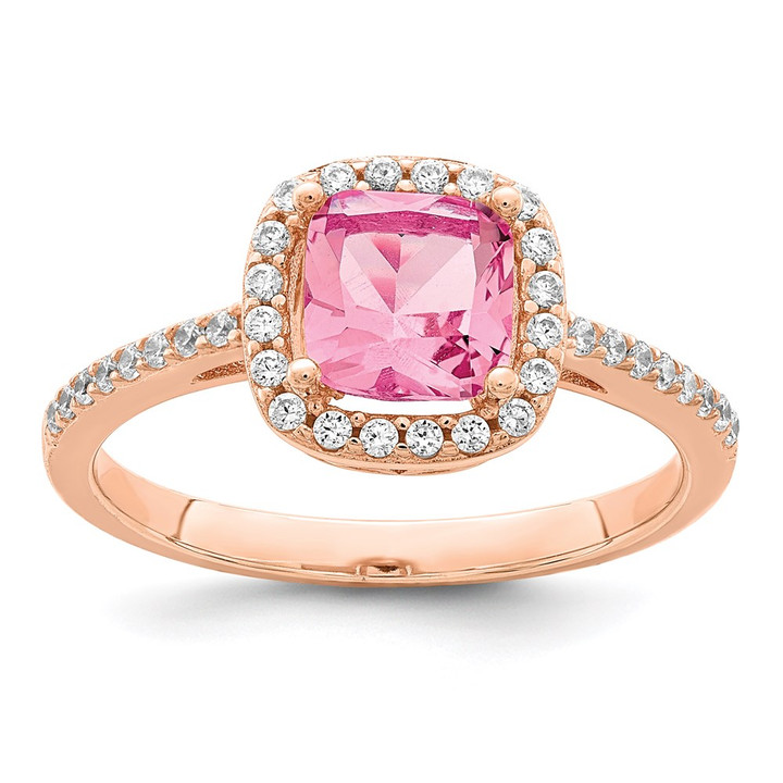 Sterling Silver Rose-tone Square Peach CZ Halo Ring QR7130-8