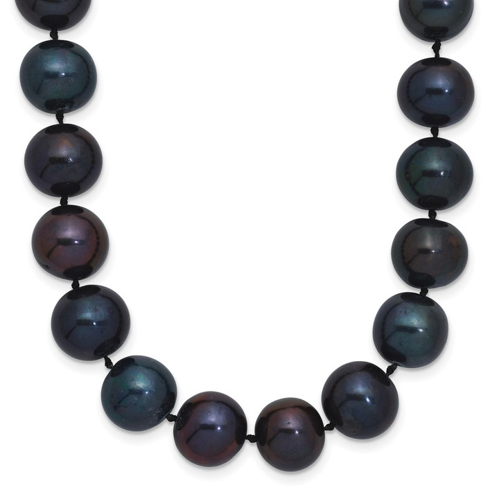 Sterling Silver Rhod-plated 10-11mm Black FWC Pearl Necklace QH5158-16