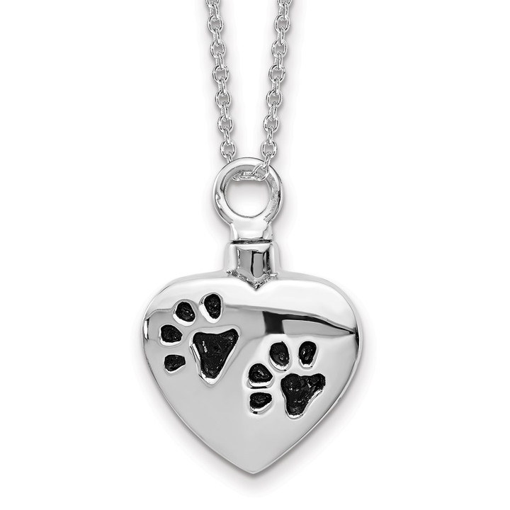 Sterling Silver Rhodium-plated Enameled Paw Prints Heart Ash Holder QP5328/QCL035RH-18