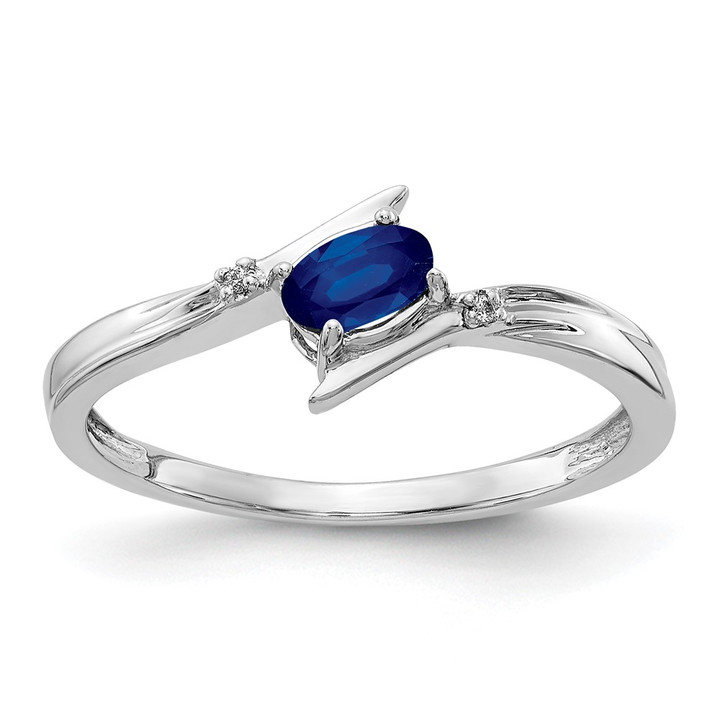 14k White Polished Oval Diamond Blue Sapphire Bypass Ring RM5740-SA-001-WA