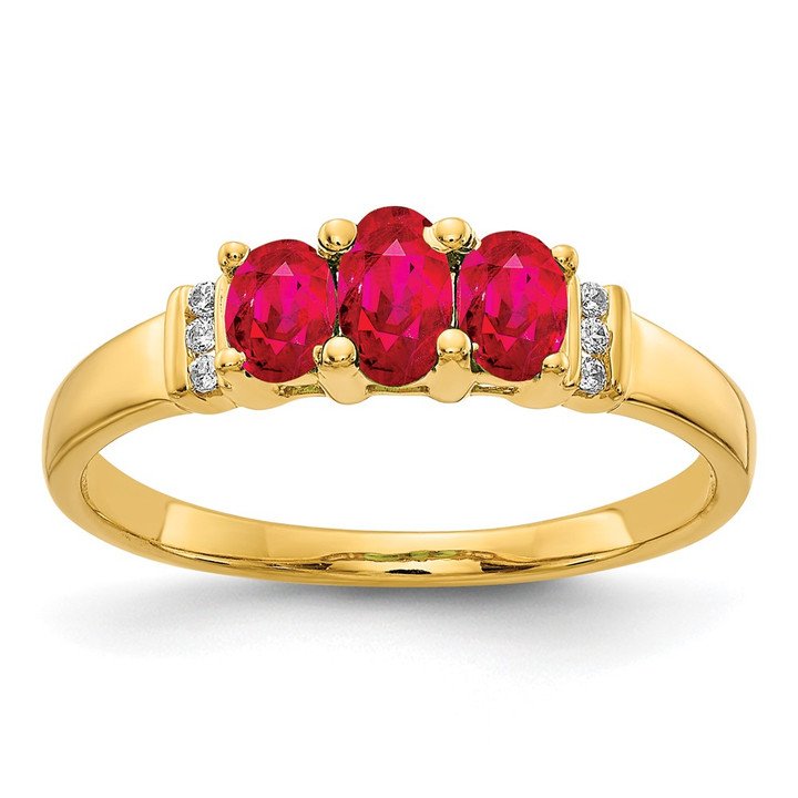 14k Polished Triple Ruby and Diamond 3-stone Ring RM5764-RU-003-YA