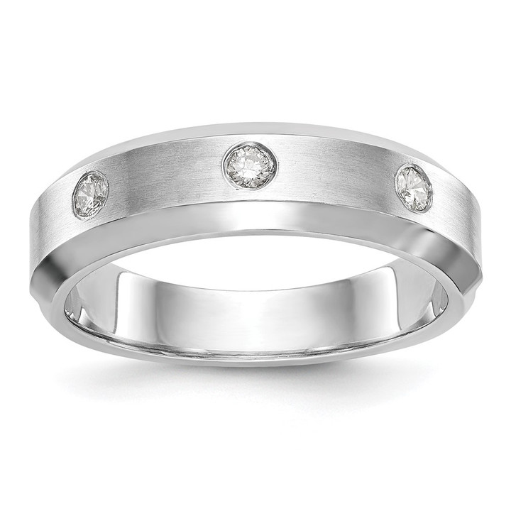 14K White Gold 3-Stone Bezel 1/6 carat Diamond Complete Men's Band RM3481B-015-WAA