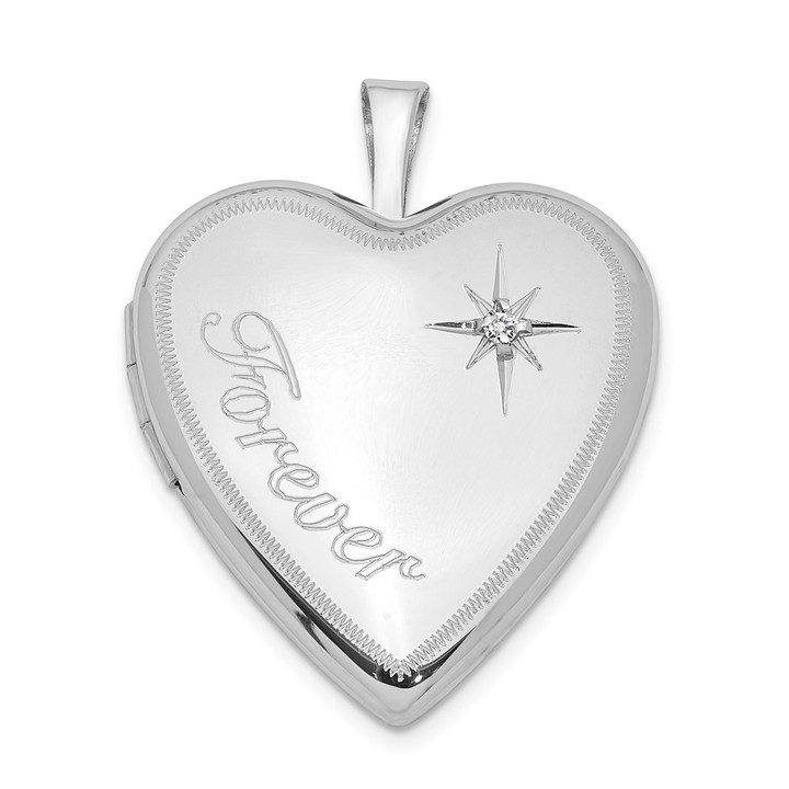 Sterling Silver Rhodium-plated 20mm Forever with Diamond Star Heart Locket QLS322