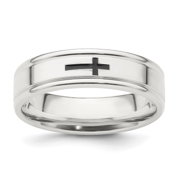Sterling Silver Rhodium-plated 6mm Enamel Fancy Band Size 7 QWB126RH-7