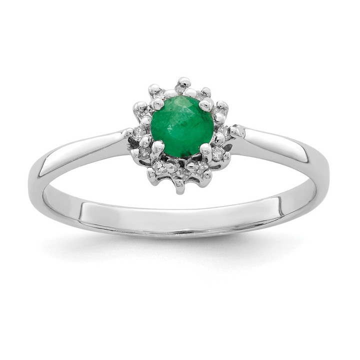 Sterling Silver Rhodium-plated Round Emerald & Diamond Ring QR2799-6