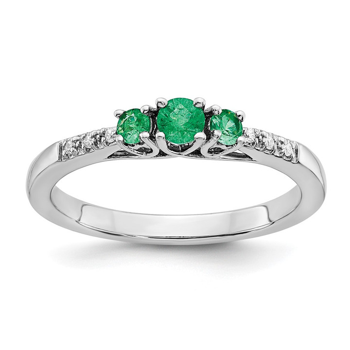 14k White Gold Emerald and Diamond 3-stone Ring RM7238-EM-003-WA