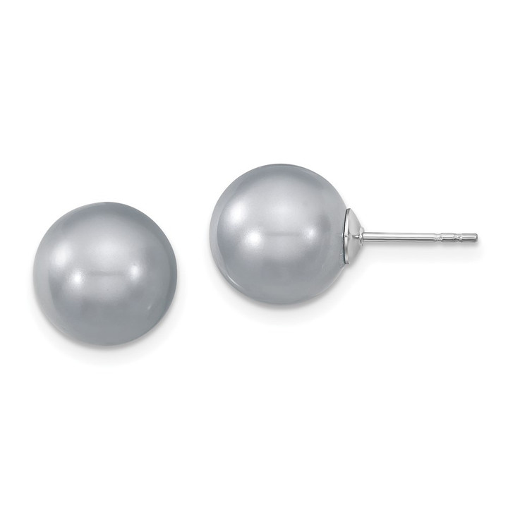 Majestik Sterling Silver Rhodium-plated 10-11mm Grey Imitation Shell Pearl Stud Earrings QMJE10G