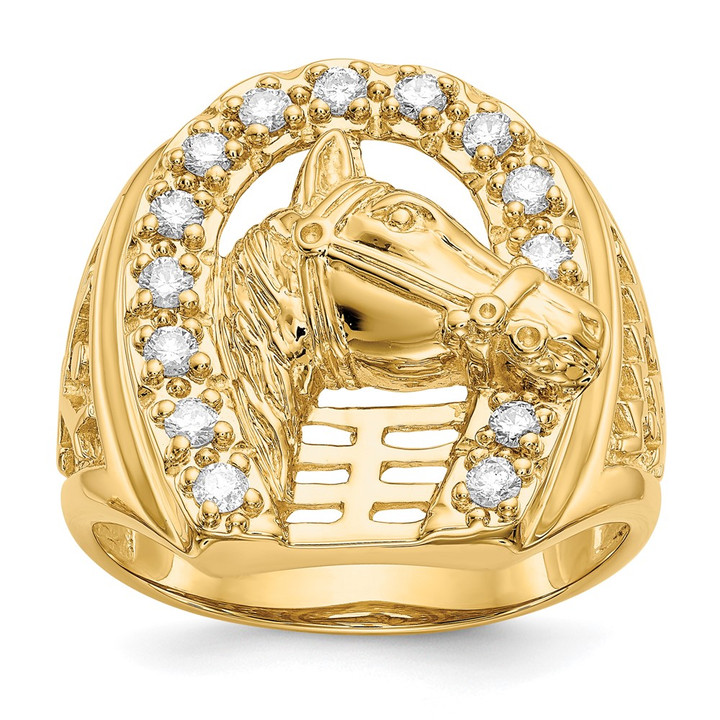 14k Mens Diamond Horseshoe with Horse in Center Ring RM5837-050-YA