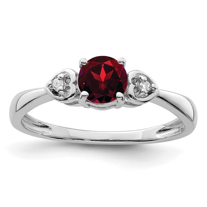 Sterling Silver Rhodium Plated Diamond and Garnet Ring QR4511GA-9