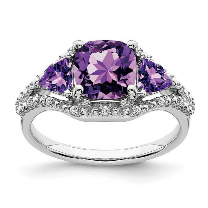 10k White Gold 3 Stone Amethyst and Diamond Ring RM7159-AM-007-1WA