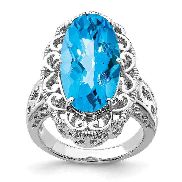 Sterling Silver Rhodium Blue Topaz Ring QR3281BT-6