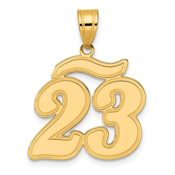 14k Brushed Border Script Number 23 Pendant SCN23