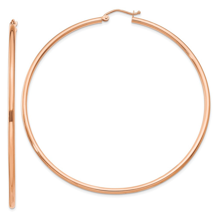 14k Rose Gold Polished 2x65mm Lightweight Tube Hoop Earrings T924RL