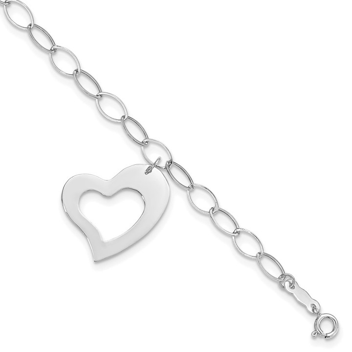 14k White Gold Dangle Heart Bracelet SF1856W-7.25