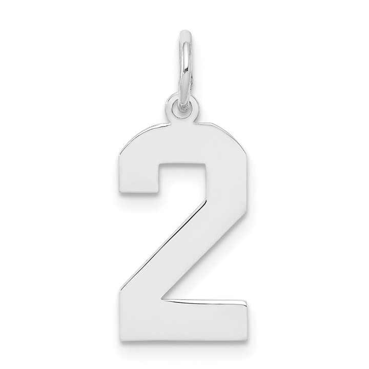 Sterling Silver/Rhodium-plated Polished Number 2 Charm QMS02