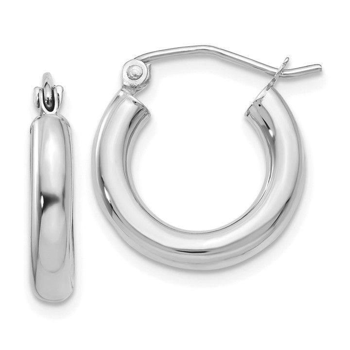 14K White Gold Polished 3mm Lightweight Tube Hoop Earrings T851L
