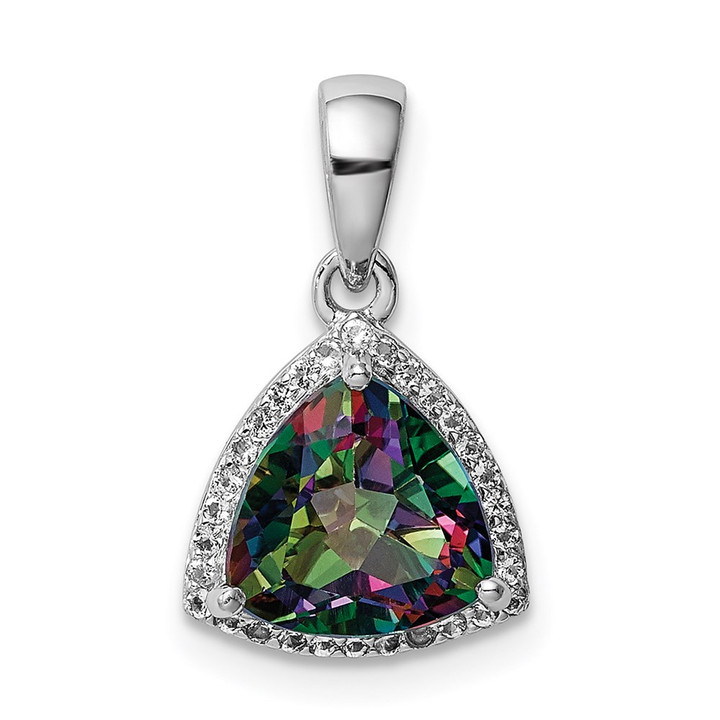 Sterling Silver Rhod-plated Trillion Mystic Fire/White Topaz Pendant QP5106