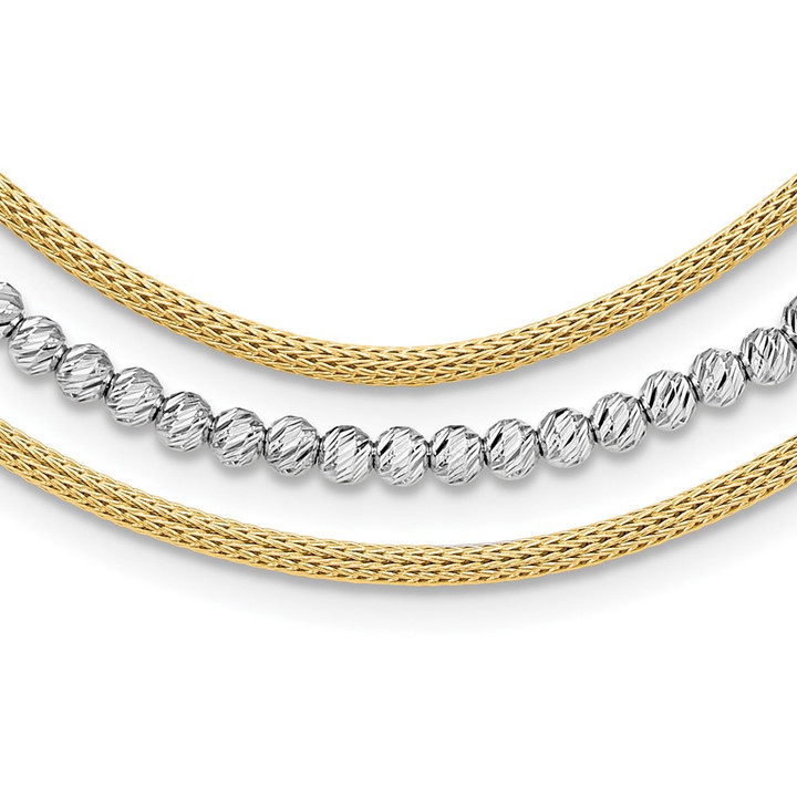 14K Two-tone Polished and Diamond-cut Layered Plus 2in ext. Necklace SF2985-15.75