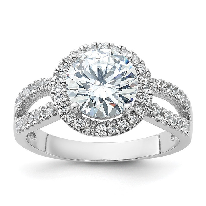 Sterling Silver Rhodium-plated Halo 8mm Center CZ Ring QR6948-7
