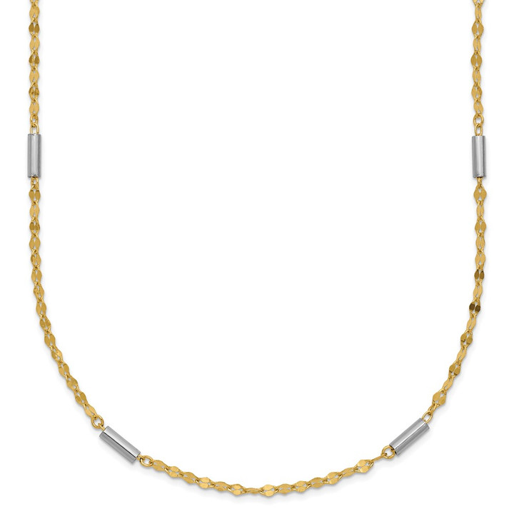 14K Two-tone Diamond-cut Mini Bar Links Fancy Necklace SF2953-18