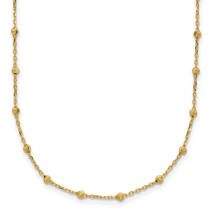 14K Polished and Diamond-cut Beaded Necklace SF3036-16.75