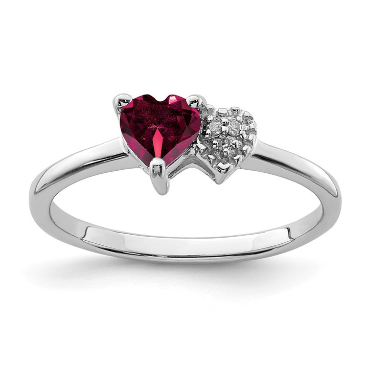 Sterling Silver Rhodium-plated Created Ruby and Diamond Ring QR7063JUL-8