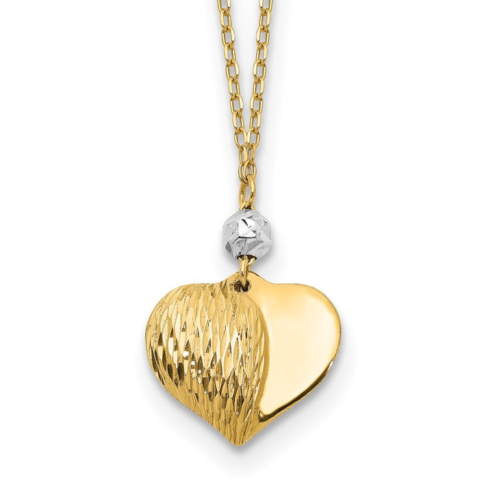 14K Two Tone Polished D/C Puffed Heart 16 inch Necklace SF2287-16
