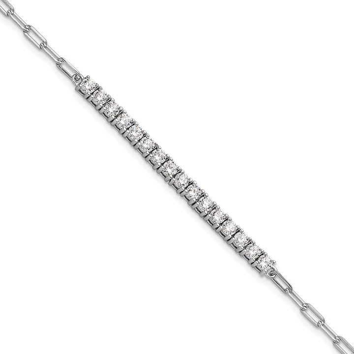 Sterling Shimmer Sterling Silver Rhodium-plated CZ 16 Stone 7 inch Paperclip Link Bracelet QSH104-7