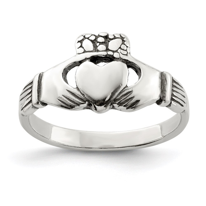 Sterling Silver Antiqued Claddagh Ring QR962-6