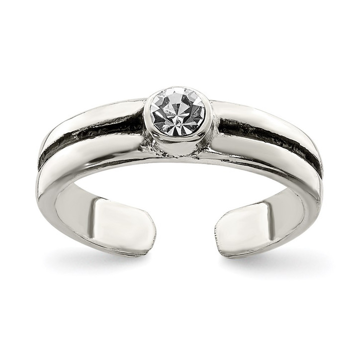 Sterling Silver CZ Antiqued Toe Ring QR844