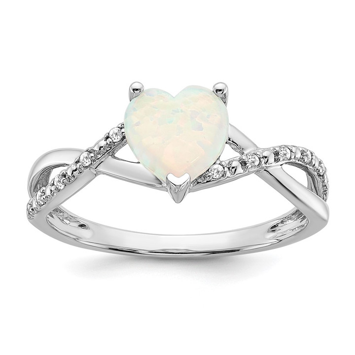  14k White Gold Created Opal and Diamond Heart Ring RM5890-OP-005-WA