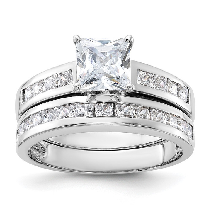 Sterling Silver Rhodium-plated 2-Piece CZ Size 7 Wedding Set Ring QR1338-7