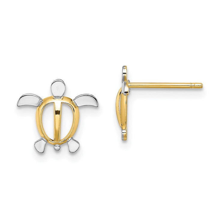 14K W/ Rhodium Sea Turtle Post Earrings TE939