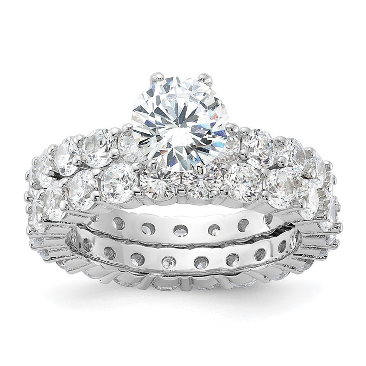 Sterling Silver Rhodium-plated CZ 2 Piece Wedding Set Ring QR1333-6