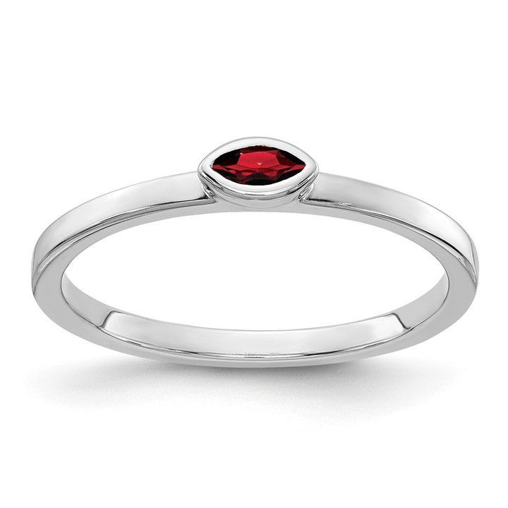 14k White Gold Bezel-set Marquise Garnet Ring RM4327-GA-W