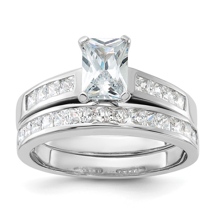 Sterling Silver Rhodium-plated 2-Piece CZ Size 6 Wedding Set Ring QR1337-6