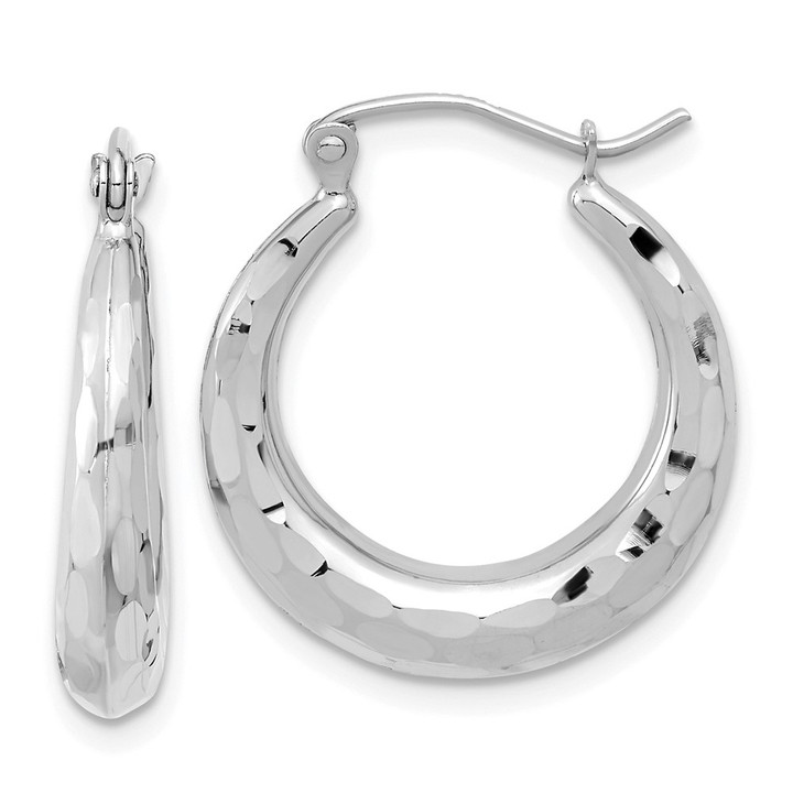 14k White Gold Polished Diamond-cut Hoop Earrings TF1300W
