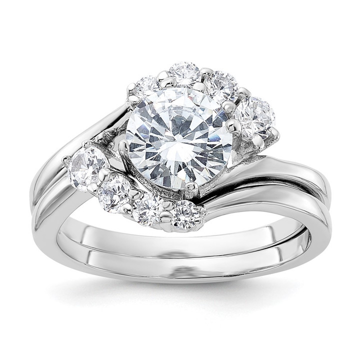 Sterling Silver Rhodium-plated 2-piece CZ Wedding Ring Set QR2091-8