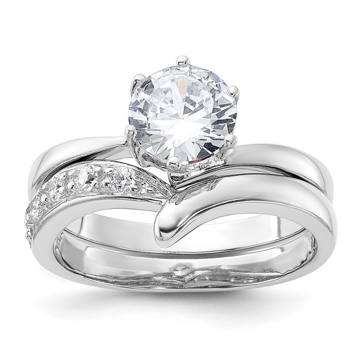 Sterling Silver Rhodium-plated 2-piece CZ Wedding Ring Set QR2092-7
