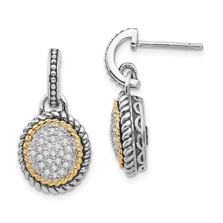 Shey Couture Sterling Silver with 14K Accent Antiqued Diamond Post Dangle Earrings QTC954