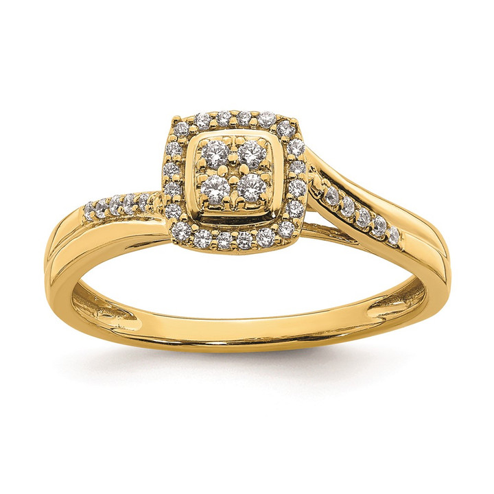 10k Yellow Gold Square Halo Cluster 1/6 carat Diamond Complete Engagement Ring RM6386E-016-0YAA