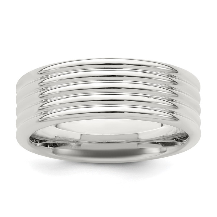Sterling Silver Rhodium-plated 7mm Polished Fancy Band Size 7.5 QWB130RH-7.5