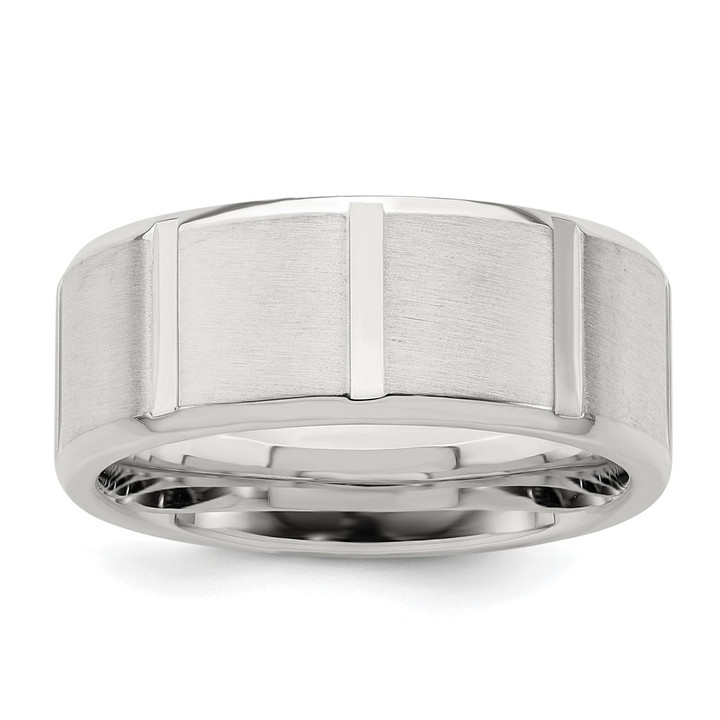 Sterling Silver Rhodium-plated 8mm Brushed Fancy Band Size 9 QWB121BRH-9