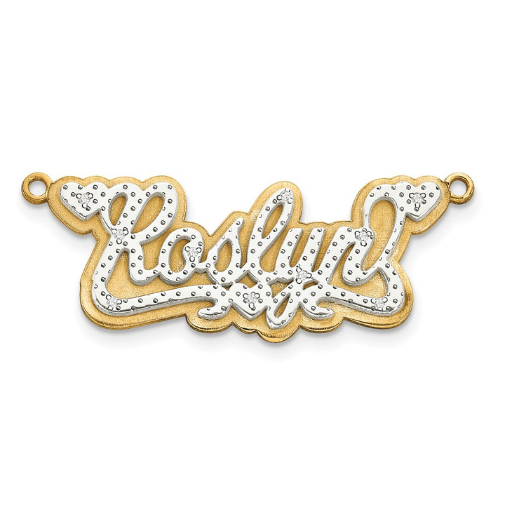 10k Yellow and Rhodium 3D Diamond Name Plate 10XNA41